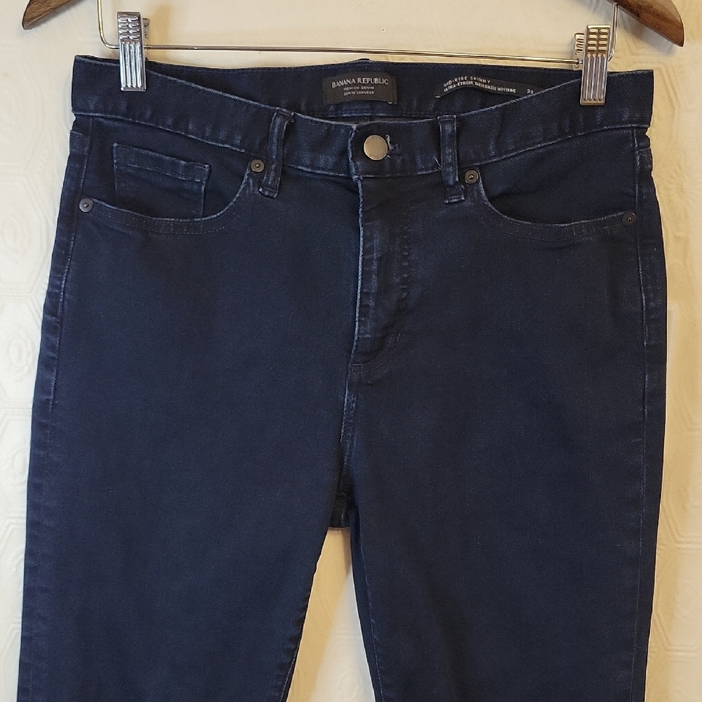 Banana Republic Mid Rise Skinny Jeans Size 30 Dark Wash Raw Hem Stretch Denim